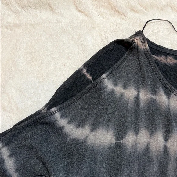 Free People Black and Gray Tie-Dye Long Sleeve Cold Shoulder Oversized Top - Picture 2 of 6